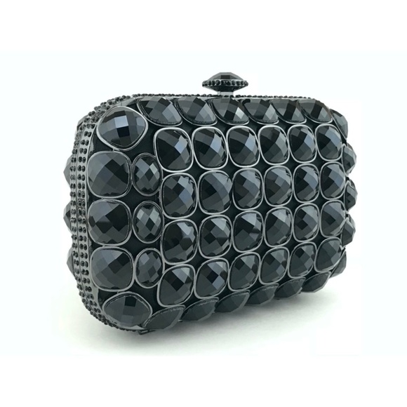 Black Jewel Box Clutch Sparkling Crystals Purse
